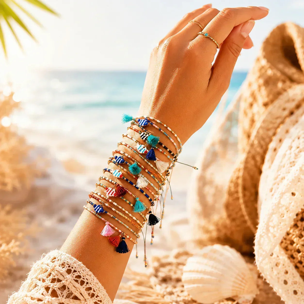 Bracelet femme boho perles Miyuki pompon coloré - bracelet perles GoHappy
