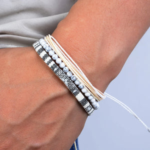 Nomad Trio Dune Blanche lot de trois bracelets tressés et perles