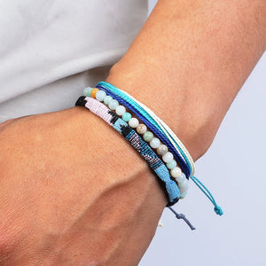 Nomad Trio Horizon Bleu lot de trois bracelets tressés et perles