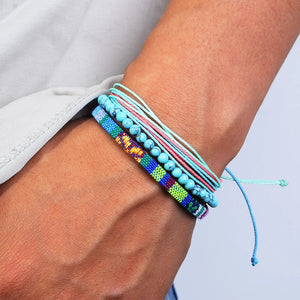 Nomad Trio Azur Bohème lot de trois bracelets tressés et perles