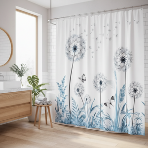 Rideau douche polyester waterproof 23 motifs floraux aquarelle. 11 tailles de 90 à 300cm, crochets inclus, anti-moisissures. Installation 5 min, lavable machine. Style spa botanique moderne pour toute salle de bain.