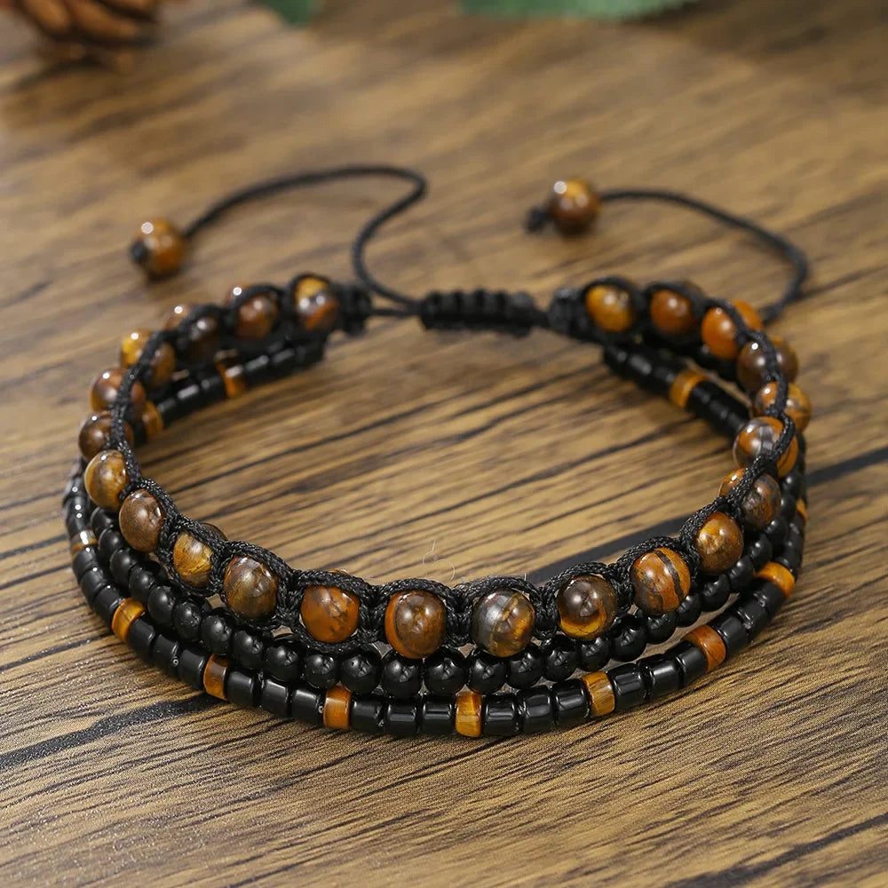 Sahara bracelet homme multirang œil-de-tigre sur bois