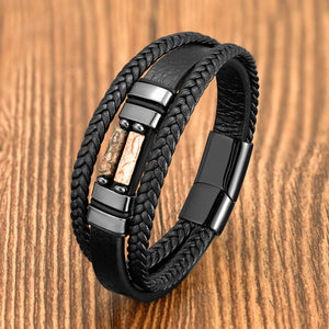 Bracelet Urban Stone noir avec pierre paysage beige