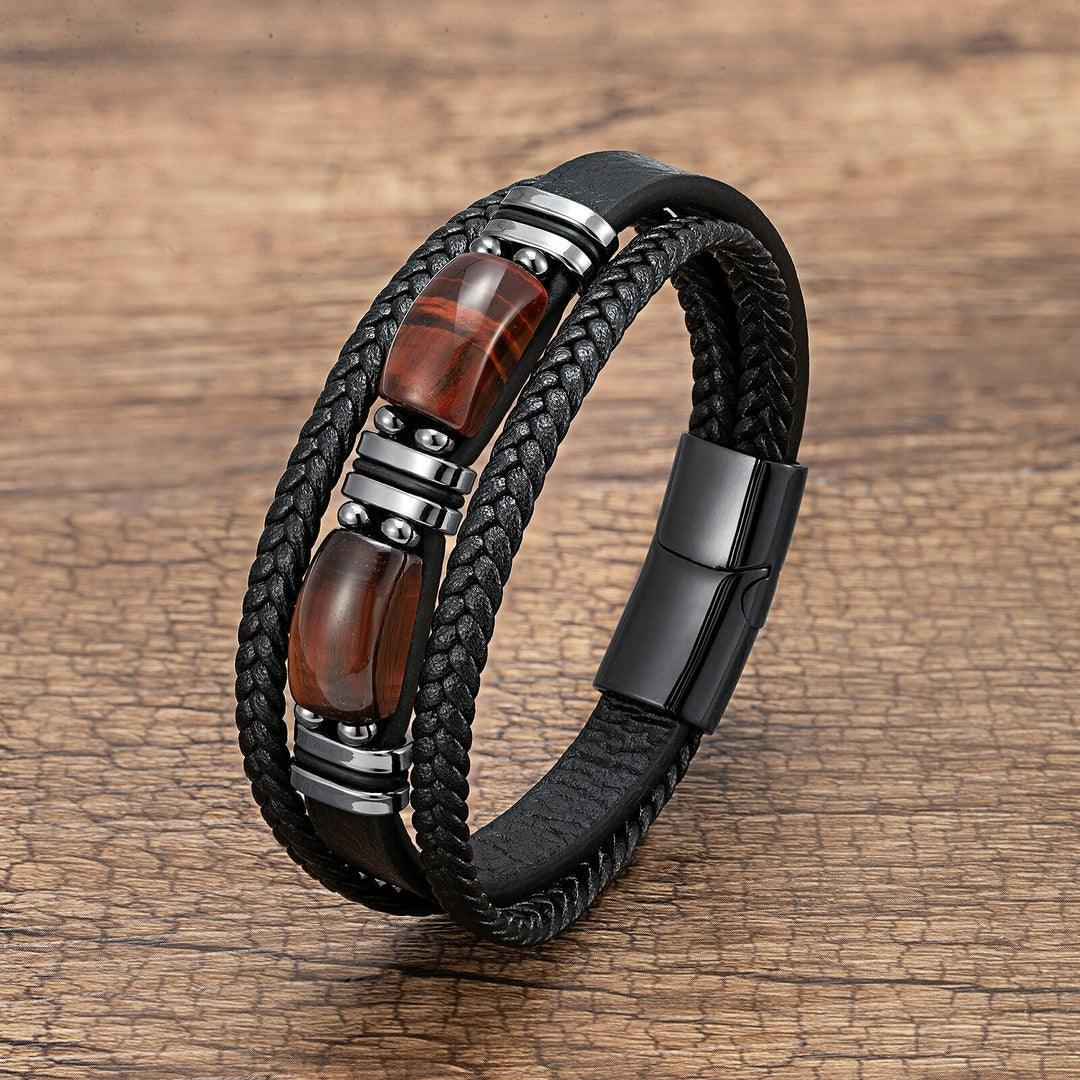 bracelet homme cuir metal pierres 