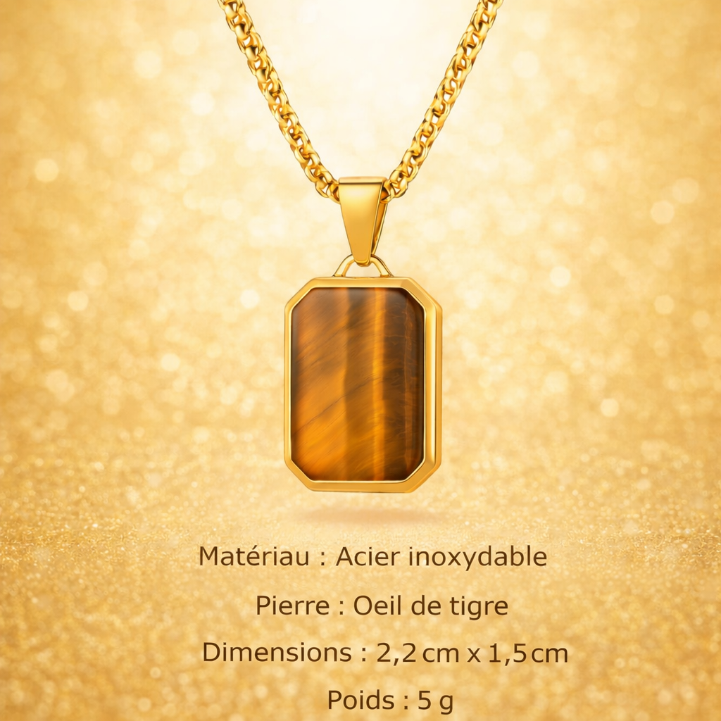 Collier Acier Pierre Naturelle Pendentif Tendance