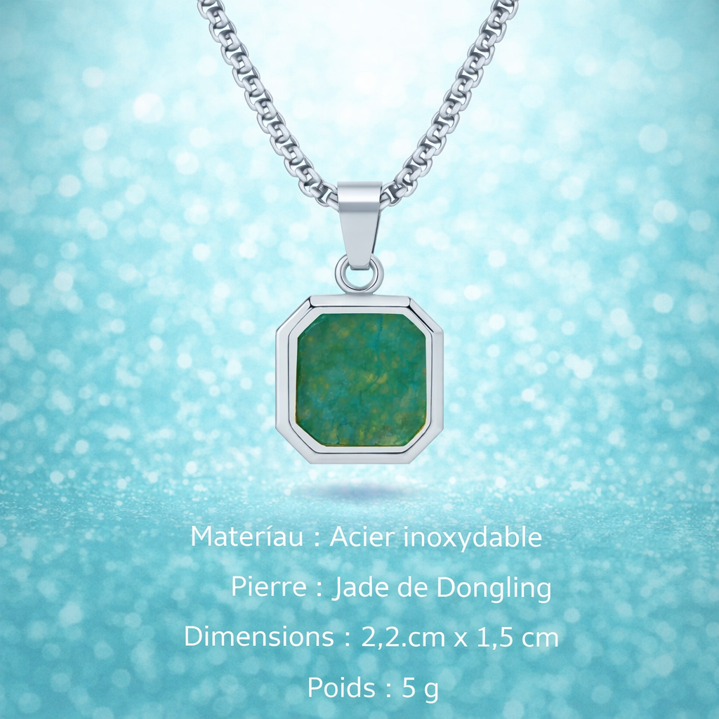 Collier Acier Pierre Naturelle Pendentif Tendance