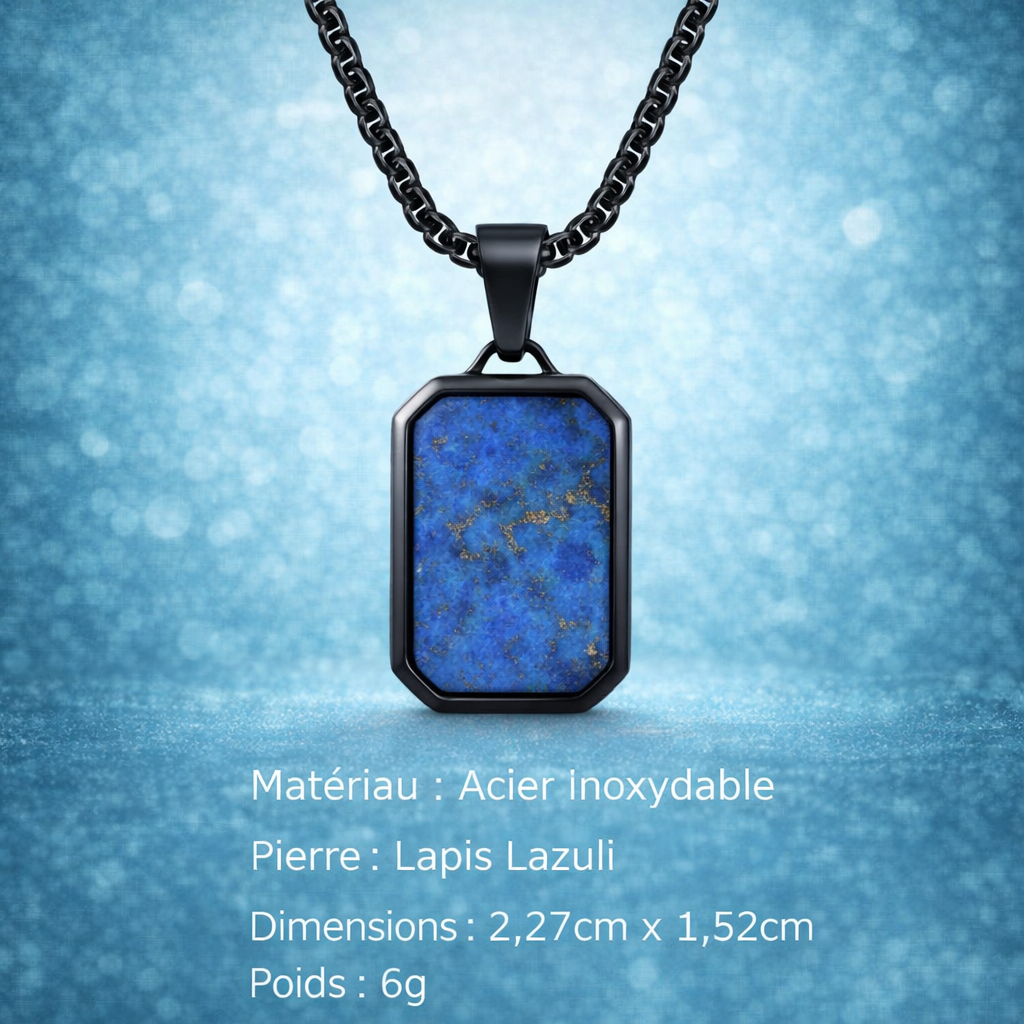 Collier Acier Pierre Naturelle Pendentif Tendance