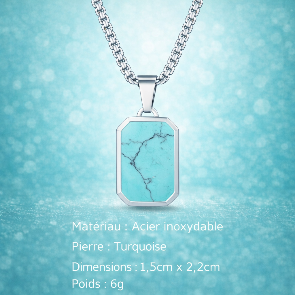 Collier Acier Pierre Naturelle Pendentif Tendance