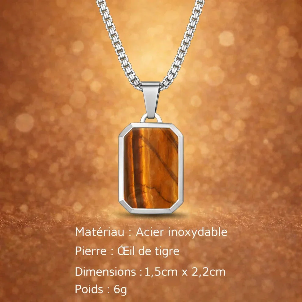 Détail acier inoxydable hypoallergénique collier pendentif pierre naturelle certification REACH
