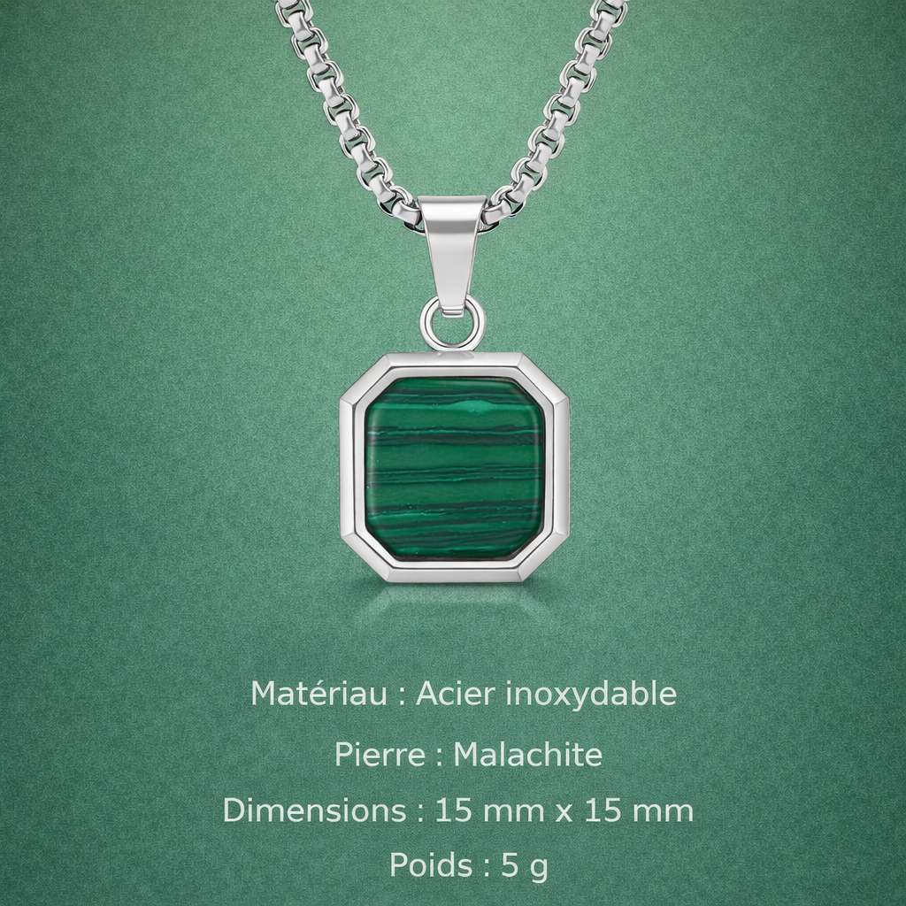 Collier Acier Pierre Naturelle Pendentif Tendance