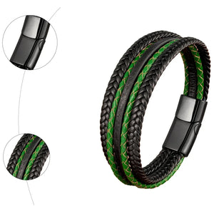 Bracelet Masculin Cuir Tressé Style Bohème Fermoir Aimanté - bracelet cuir GoHappy