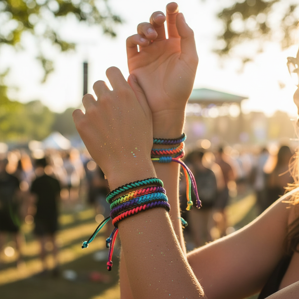 Bracelet rainbow tressé main nœuds colorés unisexe. Ajustable 17-27cm, résistant eau. Symbole d'amitié et liberté. Style bohème festival.