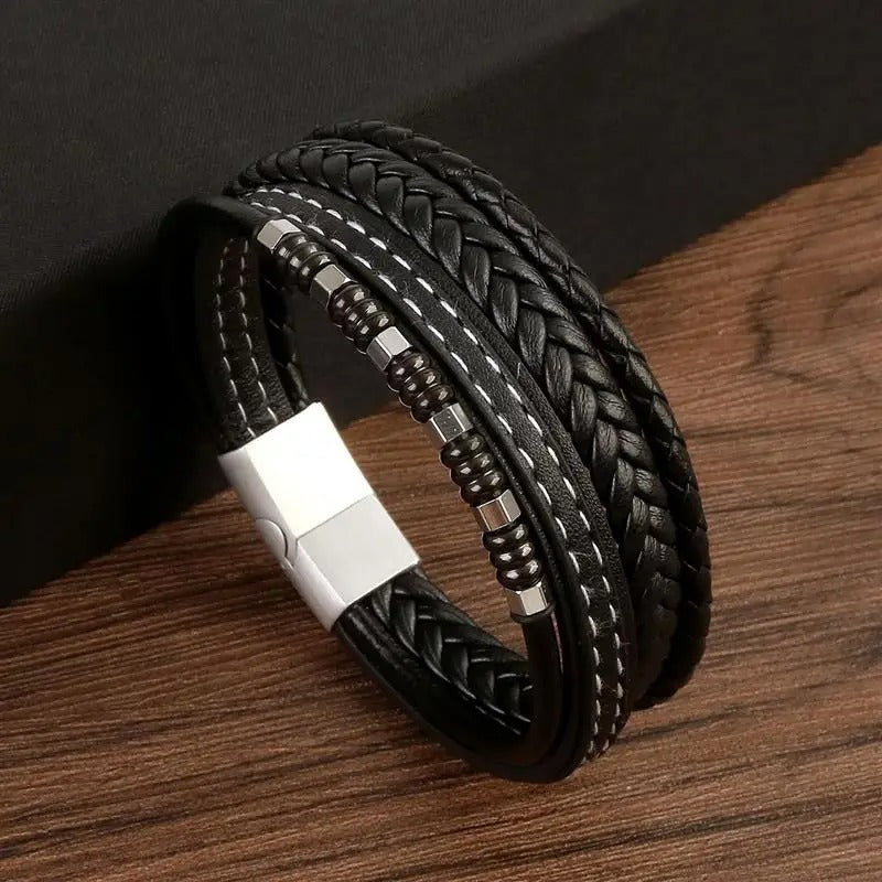 Bracelet Homme en Cuir et Métal - Style Voyage et Aventure