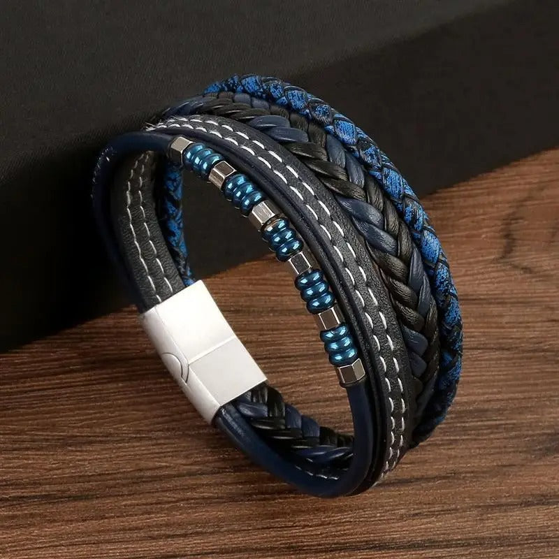 Bracelet Homme en Cuir et Métal - Style Voyage et Aventure