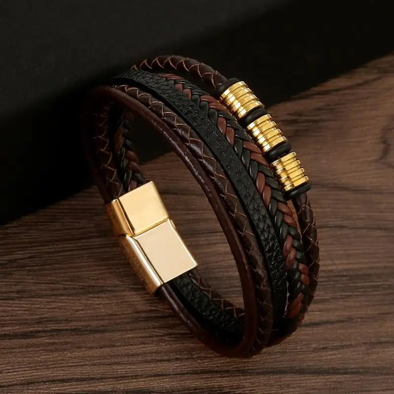 Bracelet Homme en Cuir et Acier – Élégance Discrète et Classe