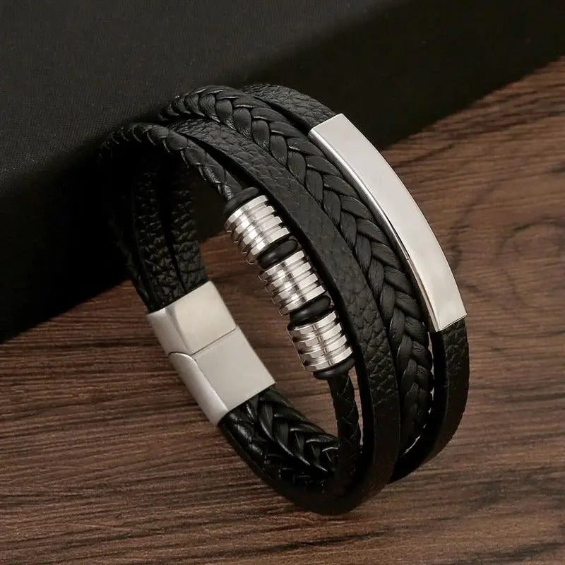 Bracelet Homme en Cuir et Acier – Élégance Discrète et Classe