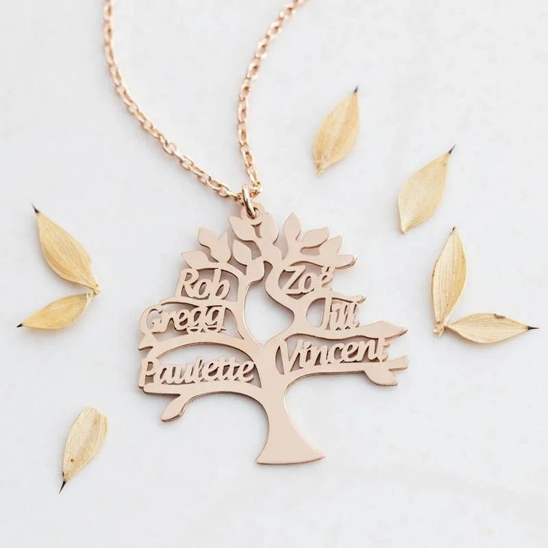 Collier Arbre de Vie Personnalisé Prénoms Gravés Famille Acier