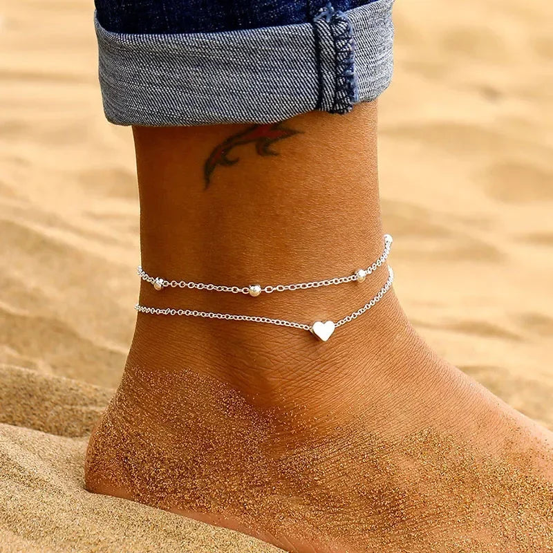 Bracelets Cheville Anklets Sweet Chainette Doré Argenté - bracelet cheville GoHappy