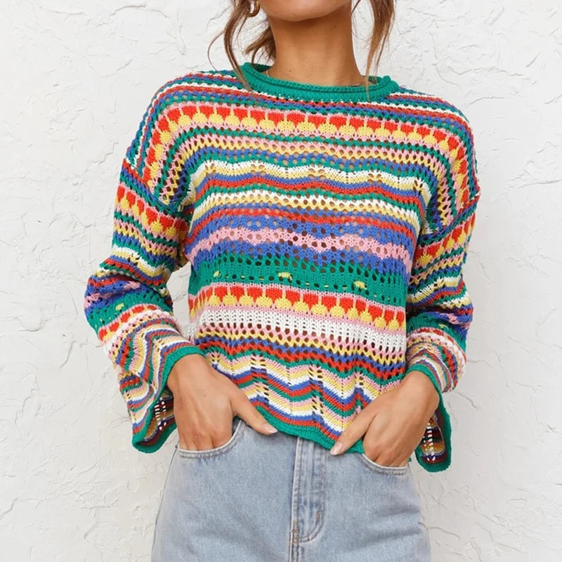 Pull Multicolore Bohème en Crochet