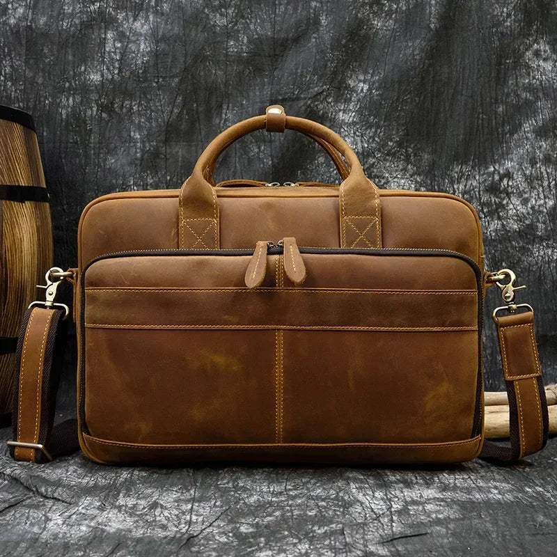 sacoche de travail en cuir marron vintage sacoche homme élégante accessoire voyage GoHappy.fr