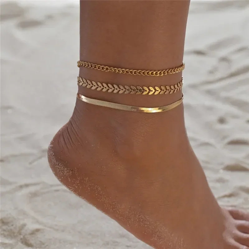 Bracelets Cheville Anklets Sweet Chainette Doré Argenté - bracelet cheville GoHappy