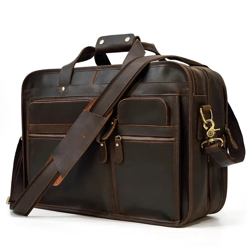 sacoche ordinateur cuir marron vintage homme business voyage GoHappy.fr
