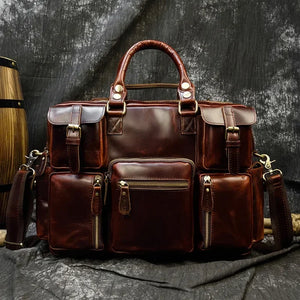 sac de voyage en cuir marron vintage sac week-end homme luxe GoHappy.fr
