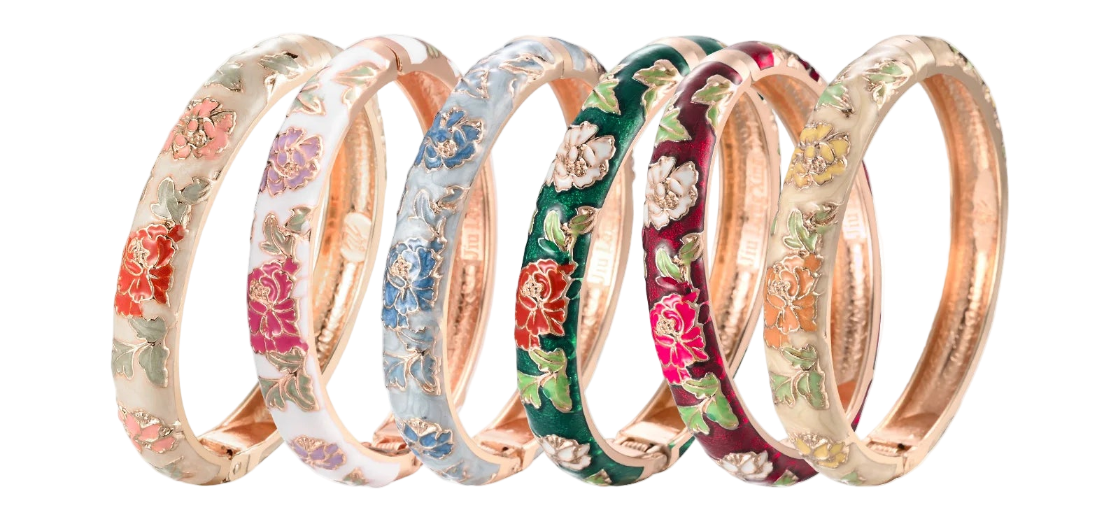 Émaillage délicat, plaquage or rose, dessin floral précis. Le Jaipur Email est un jonc cloisonné haut de gamme