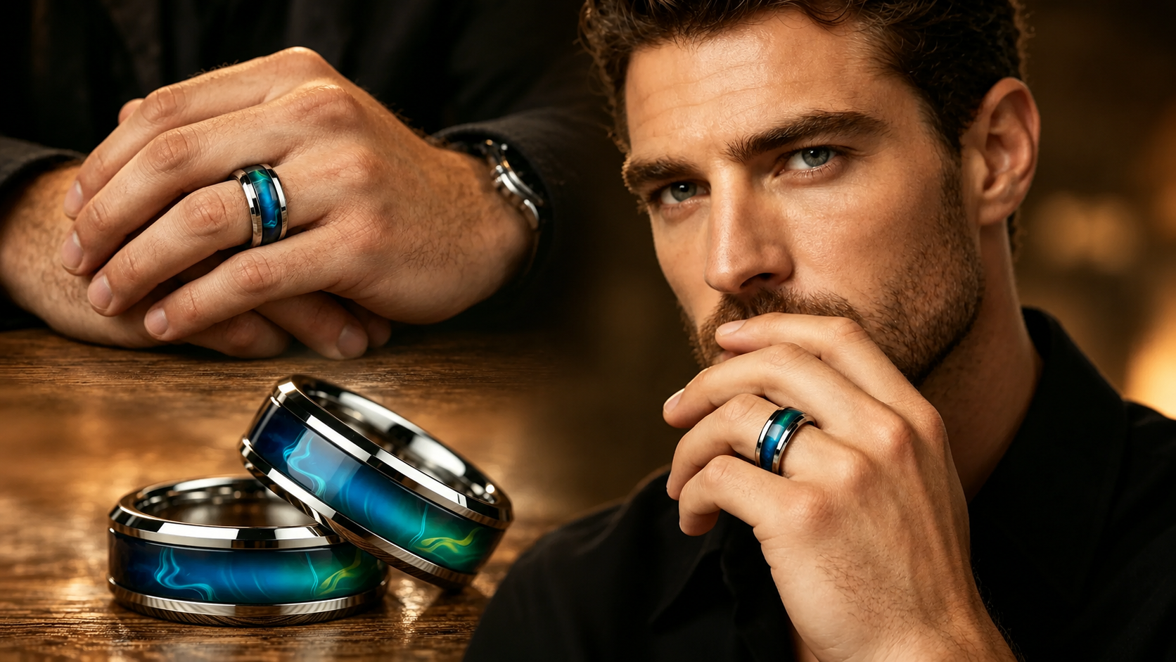 bague homme acier inoxydable effet galaxie violet et bleu bijou tendance