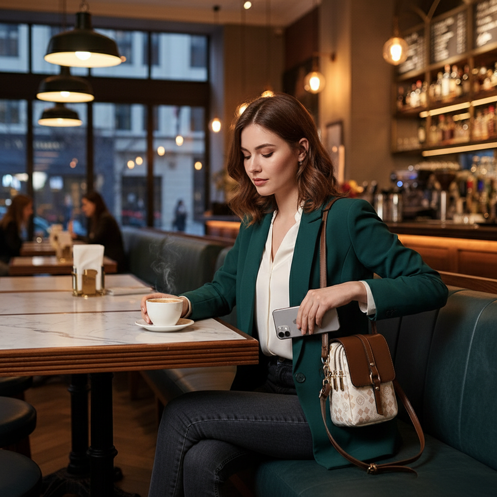 Sac bandoulière vintage compact avec imprimé damier. Multi-poches, léger, parfait pour le quotidien et les voyages. 2 coloris disponibles.