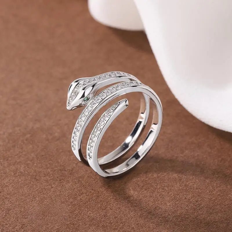 Bague Serpent Ajustable – Acier Inoxydable & Zircon