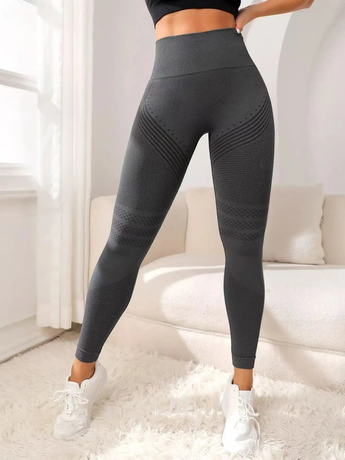 Ondine legging femme Gris Graphite, maille texturée et taille haute