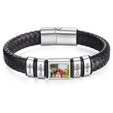 Bracelet en Cuir Homme Personnalisé Photo Famille Prénoms Gravés - bracelet prénoms homme GoHappy