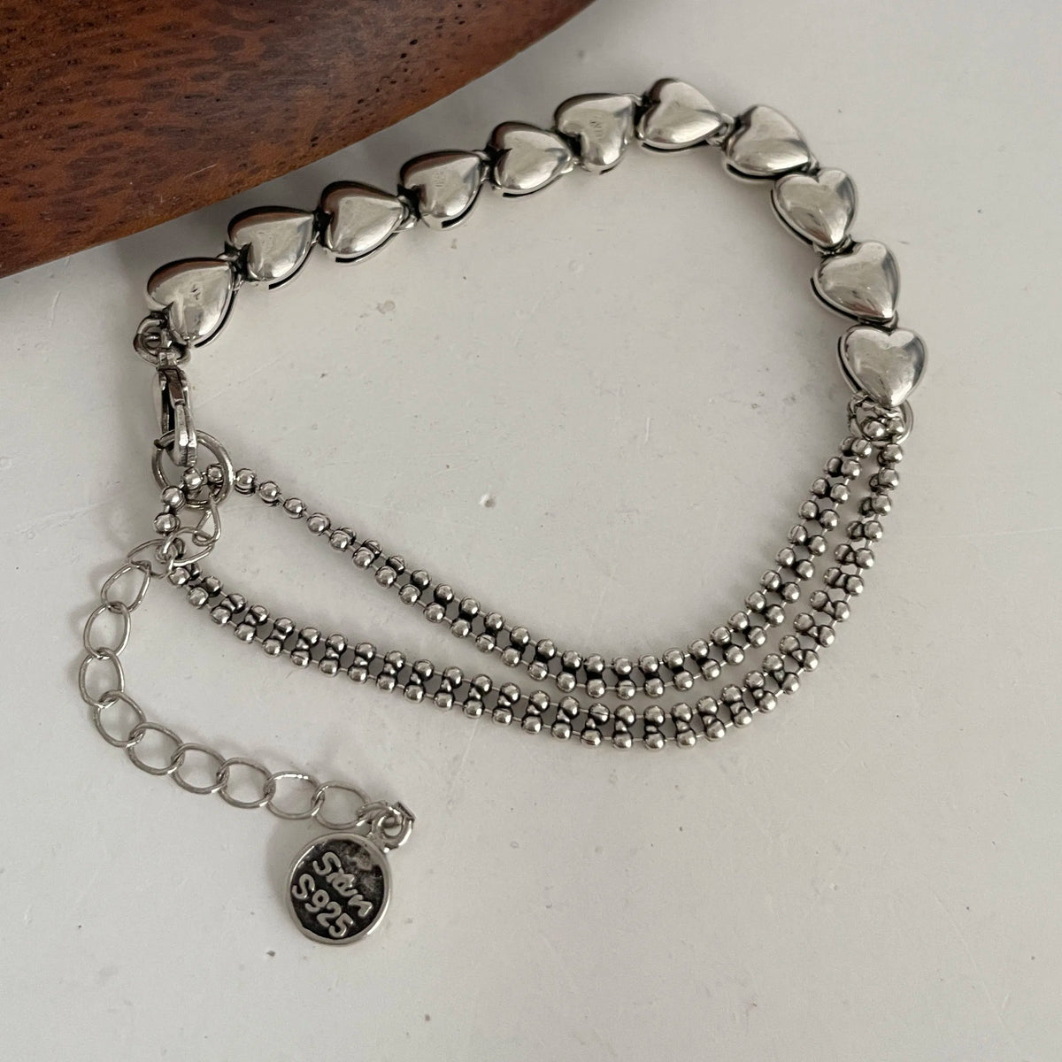 Bracelet femme Liens Bohèmes Cœurs Cascade argent 925 style rétro GoHappy France
