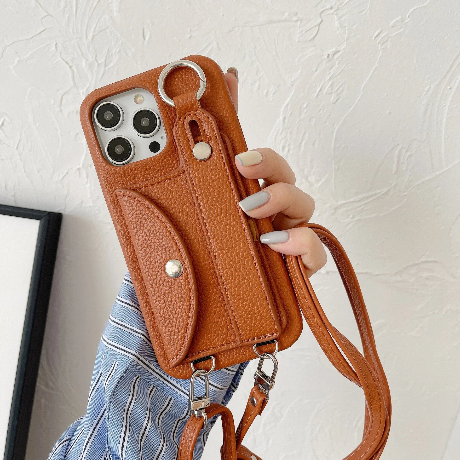 Coque Bandoulière iPhone en Cuir PU avec Porte-cartes et Sangle