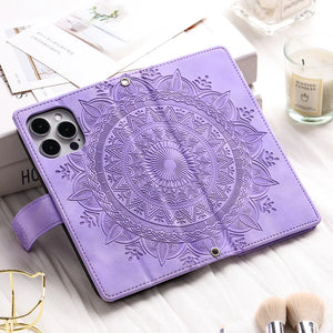 Protection iPhone Mandala Zip Portefeuille Cuir Gaufré Porte-Cartes - Coques pour téléphones portables GoHappy