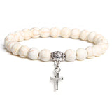 Bracelet Perles Croix Argent Pierre Naturelle Vertus Spirituel - Bracelets GoHappy