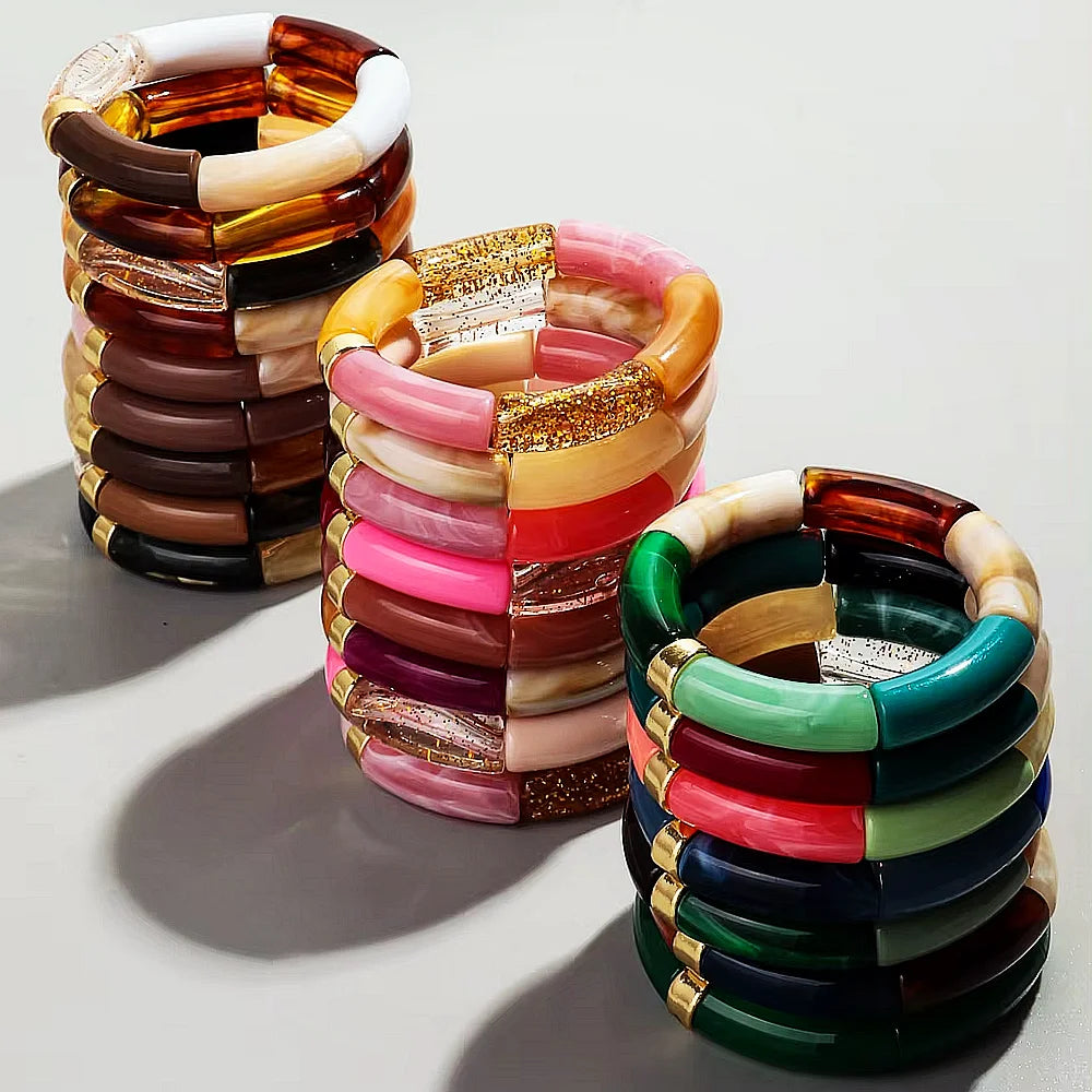 Bracelets acryliques bohème femme – 28 modèles colorés à mixer
