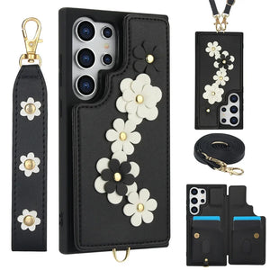 Coque Samsung portefeuille fleurie dragonne bandoulière - coques pour smartphone GoHappy