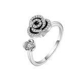 Bagues Spinner Rotatives Fleur Abeille en Cristal Argent Ajustables