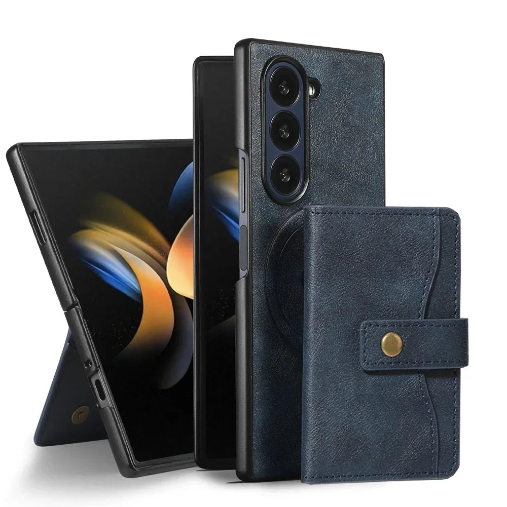 étui de protection smartphone en cuir bleu et portefeuille assorti GoHappy.fr
