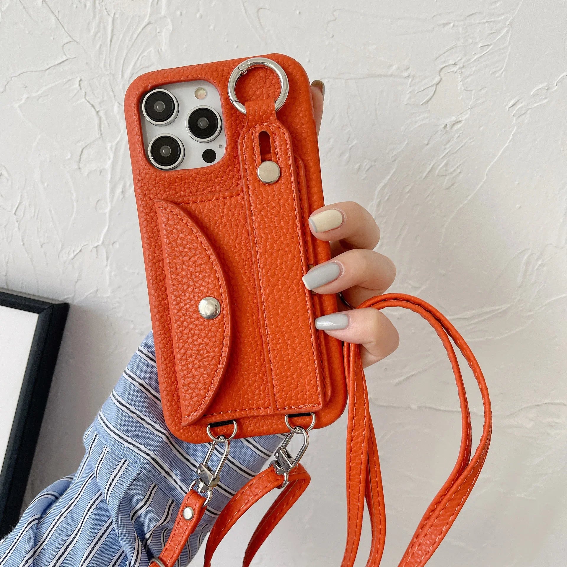 Coque Bandoulière iPhone en Cuir PU avec Porte-cartes et Sangle