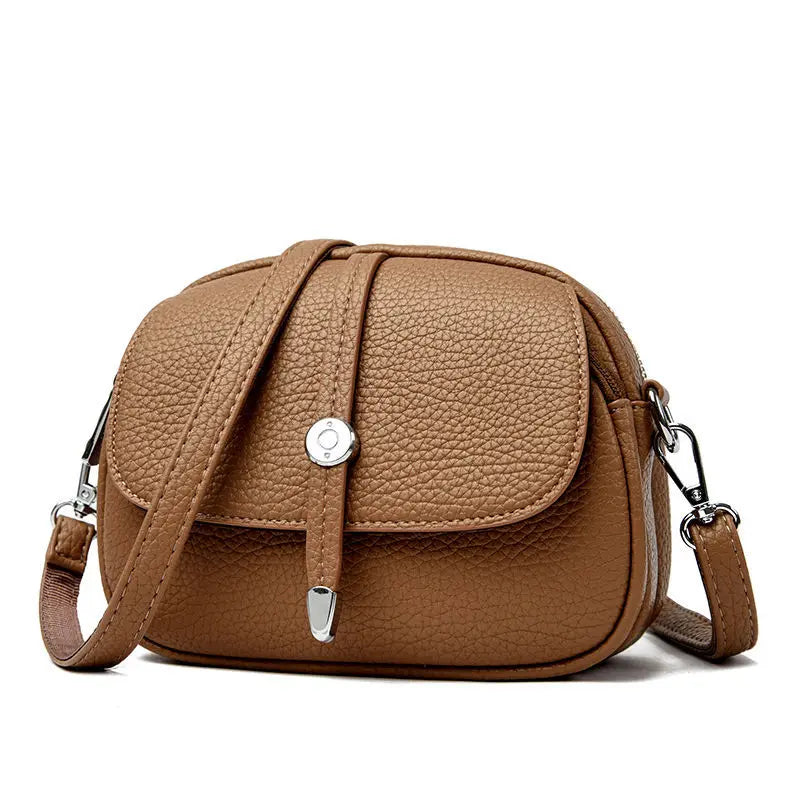 Sac Bandoulière Rétro Cuir Souple Femme - Petit Sac Rond Vintage 3 Compartiments