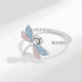 Bagues Spinner Rotatives Fleur Abeille en Cristal Argent Ajustables