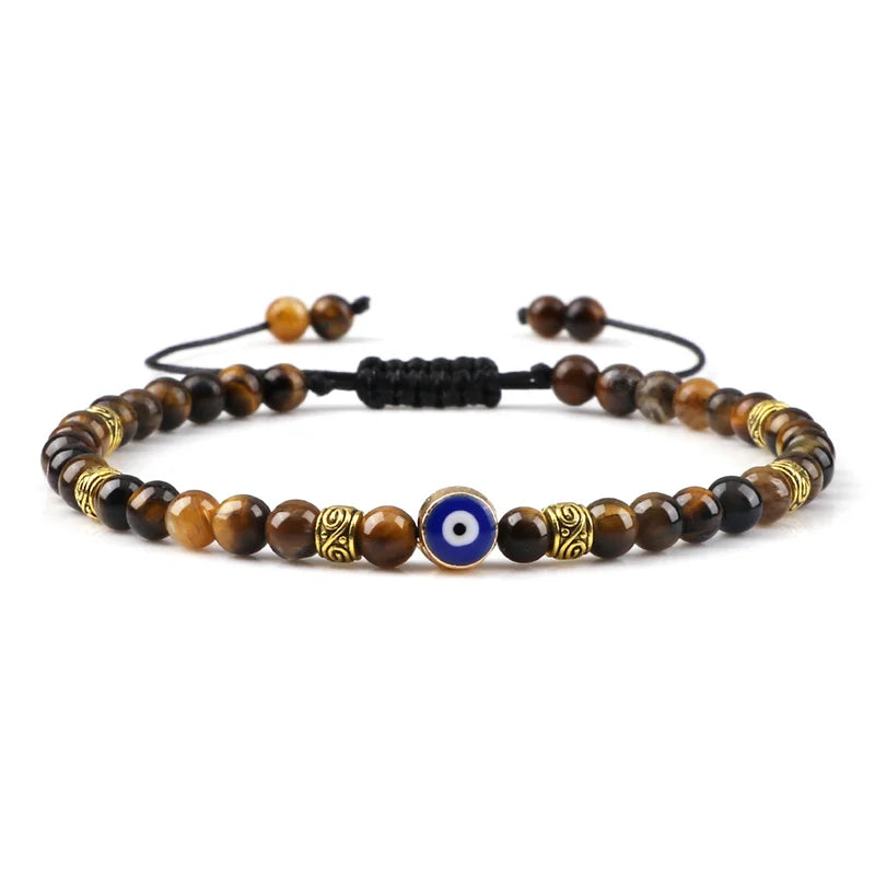 Bracelet Nazar Œil de Tigre doré, perles fines et motif œil bleu | GoHappy France