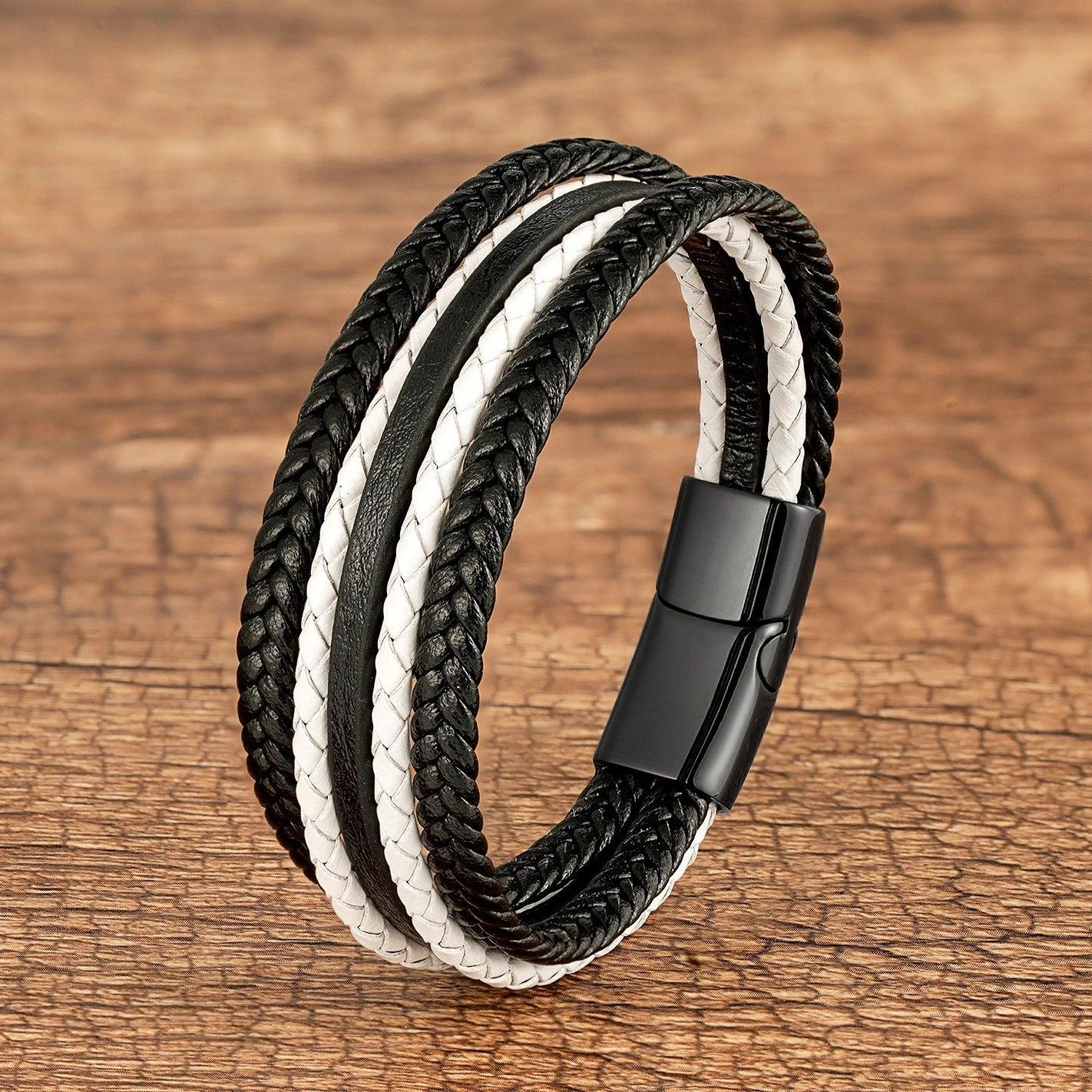 Bracelet Masculin Cuir Tressé Style Bohème Fermoir Aimanté - bracelet cuir GoHappy