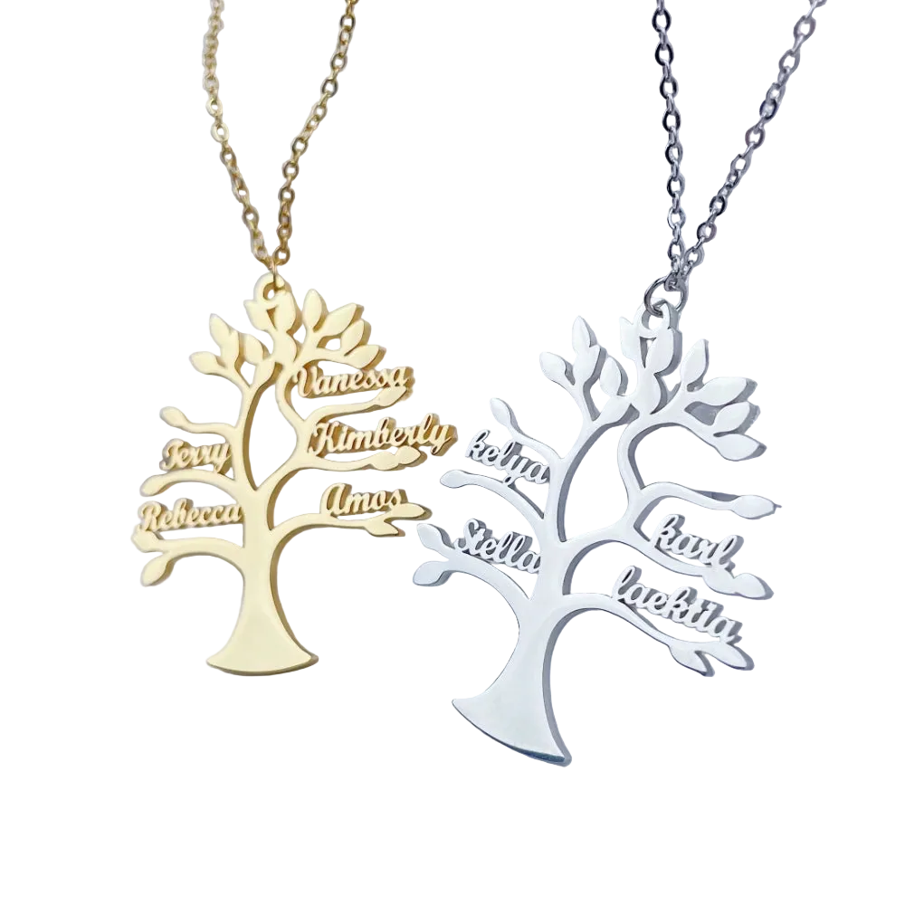 Collier Arbre de Vie Personnalisé Prénoms Gravés Famille Acier