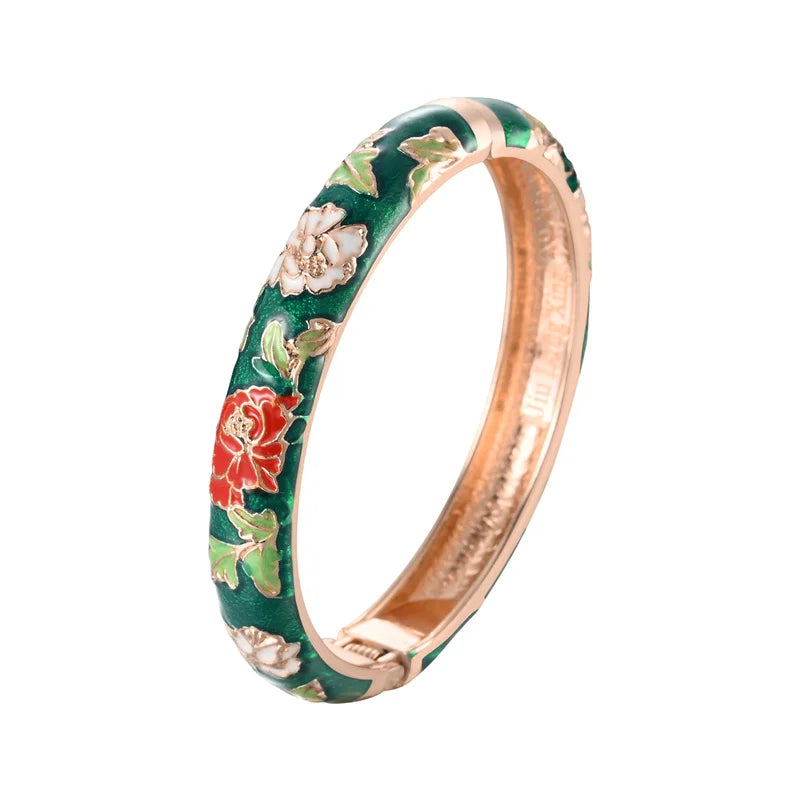 Jaipur Email bracelet jonc floral plaqué or rose
