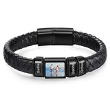 Bracelet en Cuir Homme Personnalisé Photo Famille Prénoms Gravés - bracelet prénoms homme GoHappy