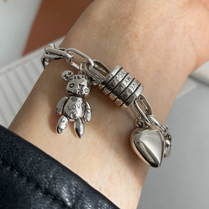 Bracelet Cœur Ourson Sweet Links argent 925 maillons larges porté au poignet GoHappy France